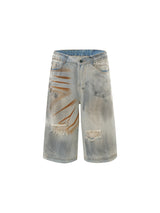 Punk High Street Dirty Ripped Denim Jorts - 1151