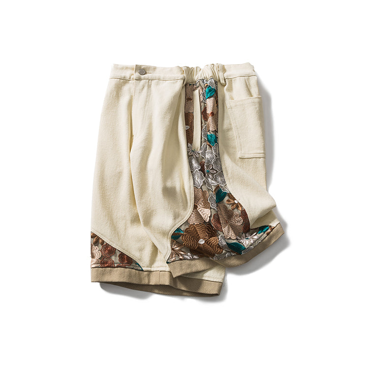 Embroidered Floral Patchwork Shorts - Xokool