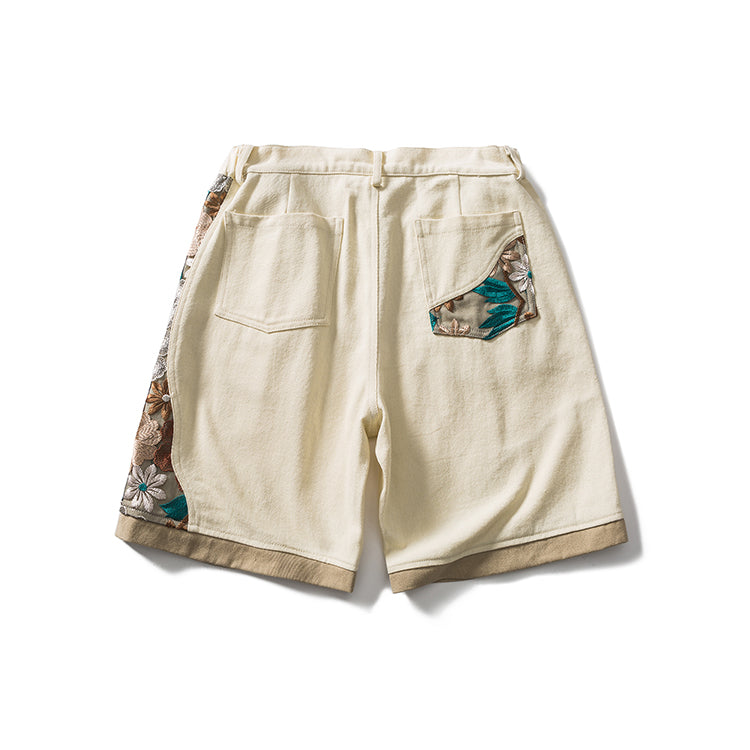 Embroidered Floral Patchwork Shorts - Xokool