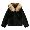 Fur Hooded Quilted Sherpa Jacket - 1128