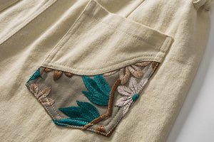 Embroidered Floral Patchwork Shorts - Xokool