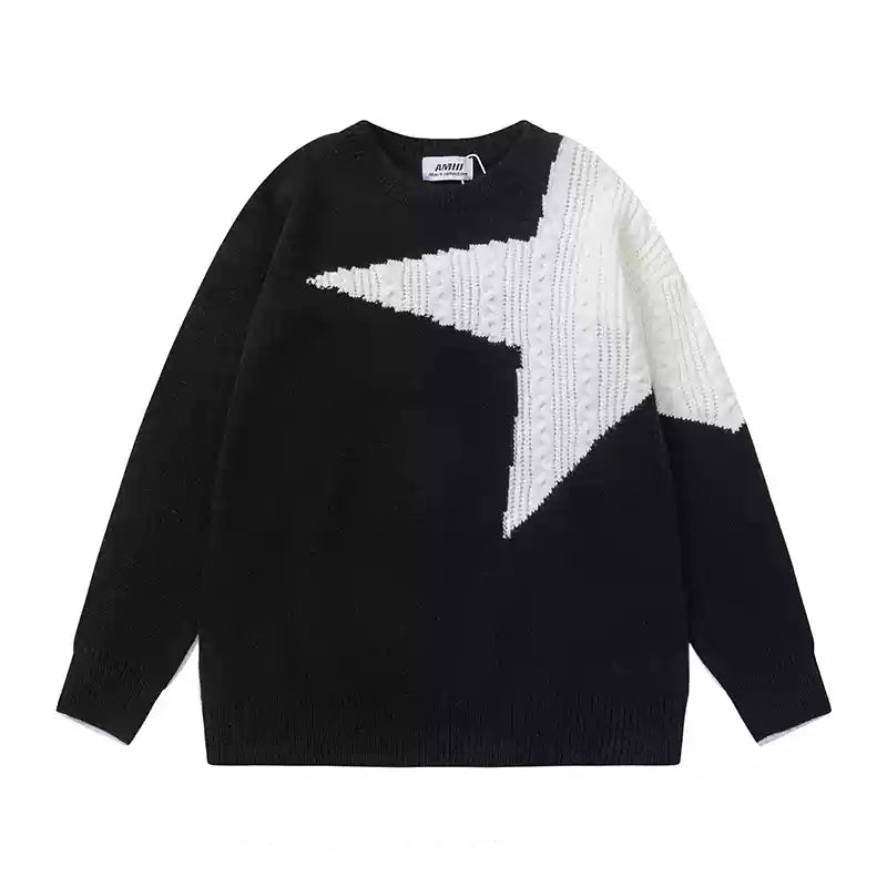 Star Contrast Knit Sweater - 1142