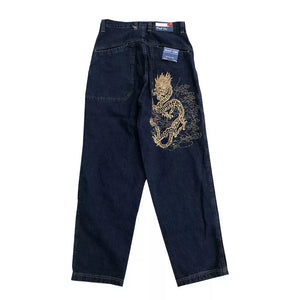 Dragon Embroidered Denim Jeans - Xokool