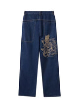 Dragon Embroidered Denim Jeans - Xokool