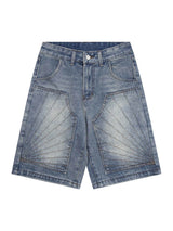 Washed Distressed Topstitch Denim Jorts - 1150