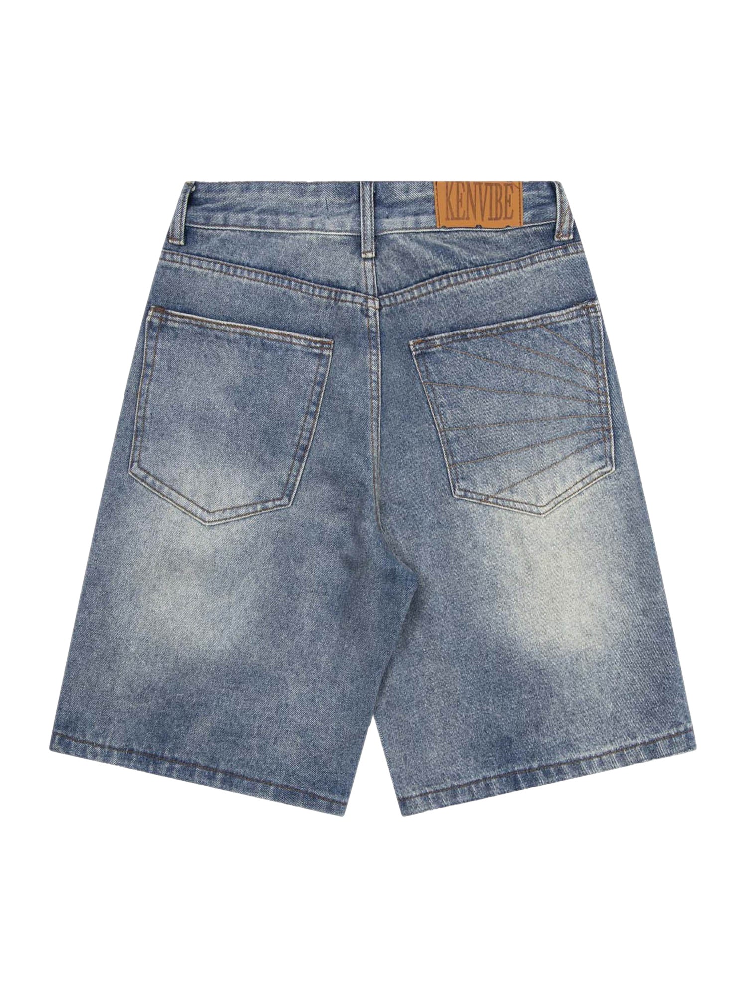 Washed Distressed Topstitch Denim Jorts - 1150