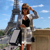 Two-Piece Plaid Tassel O-Neck Jacket & Button Mini Skirt Suit Set - XoKool